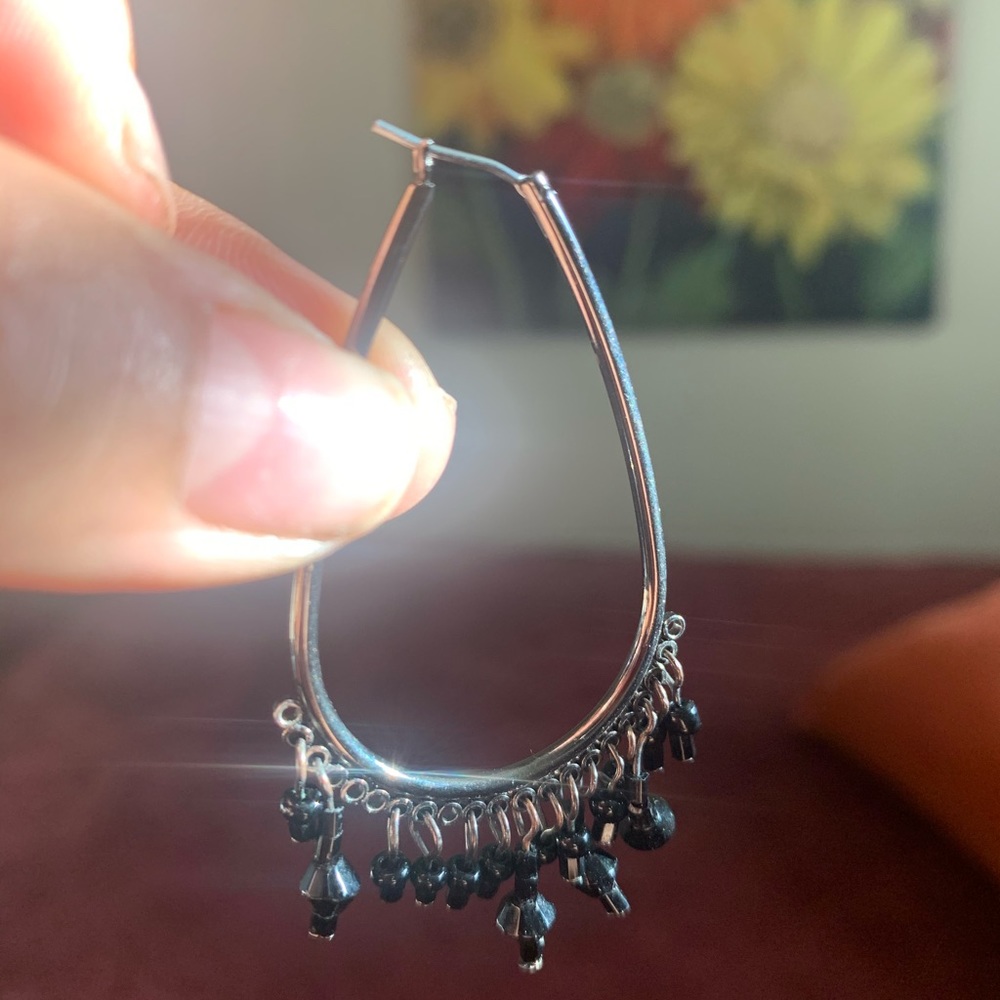 Silver with black tassel earrings - Picture 3 of 4